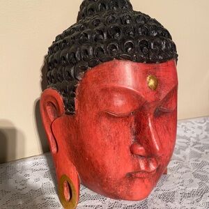 Vintage Buddha Mask 10” Wall hanging Hand Carved mask painted